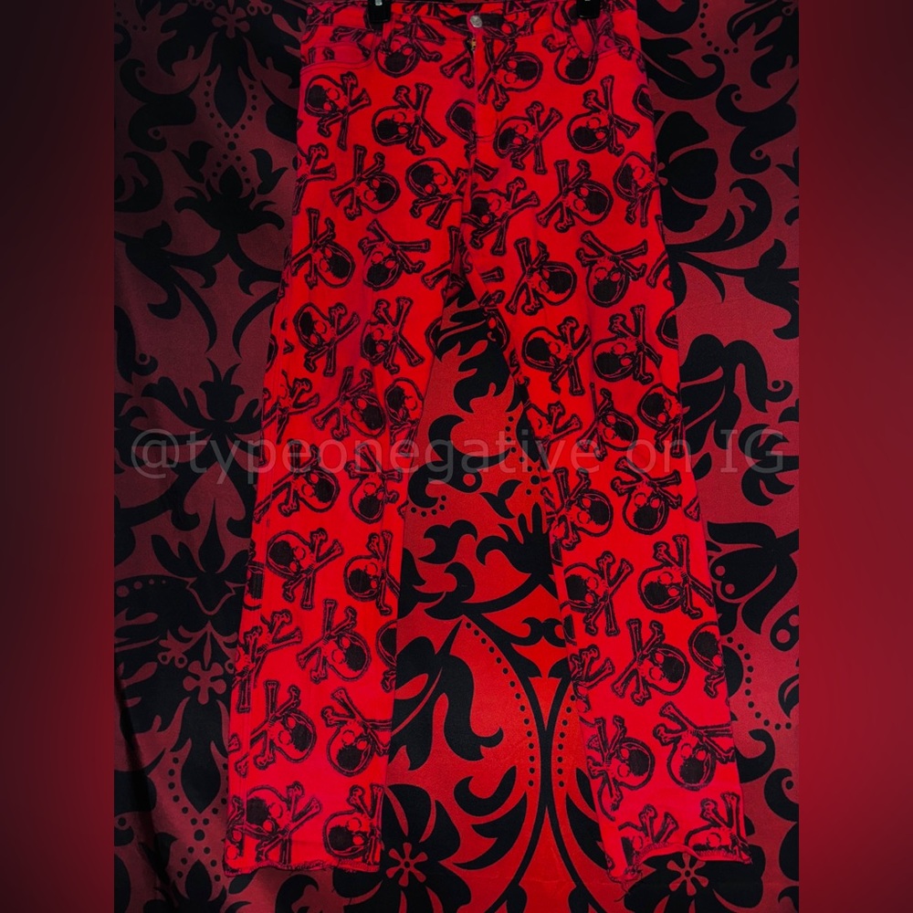 (SOLD) RARE 1990s Lip Service Red Rock Sl*t Skull Pants